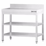 Edelstahl Arbeitstisch PREMIUM - 700x700mm - mit Grundboden, Aufkantung & Zwischenboden