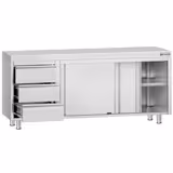 Arbetsskåp i rostfritt stål ECO - 2000x600 mm - med 2 skjutdörrar, 3 lådor vänster