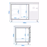 Koelwerkbank PREMIUM - 1400x700mm - met 1 deur & 3 laden - incl. snijplank rood