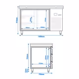 Koelwerkbank PREMIUM - 1400x700mm - met 1 deur - 3 lades - met snijplaat