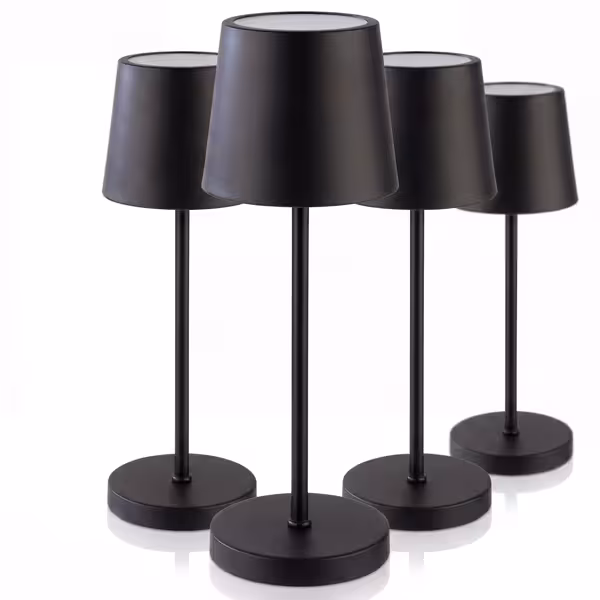 (4 pcs) LED Table Lamp - MERLE MINI - Rechargeable - Cordless - 3-step dimmable - Ø110mm - Black - with Charging Dock