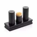 Salt and Pepper Cruet Set and Stand - 3-piece - salt & pepper; toothpicks - Stainless steel stand - Height: 200mm - Glass & Stainless steel - Black