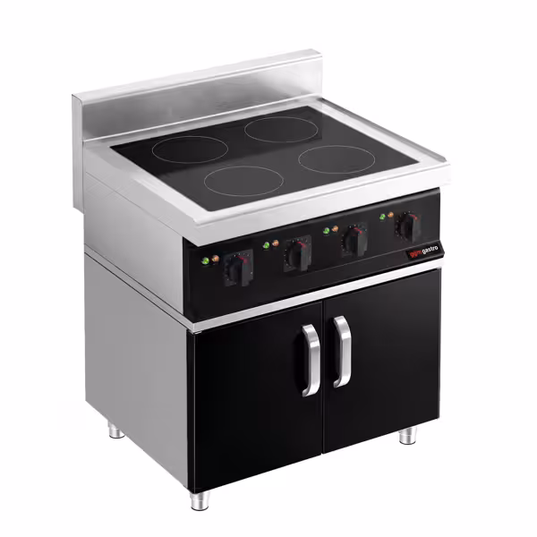 Induktionsherd - 14 kW - 4 Kochfelder - inkl. Unterbau mit 2 Türen