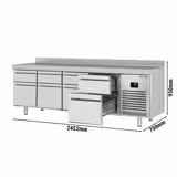 Masă rece Premium PLUS - 2452x700mm - cu 8 sertare - cu rebord