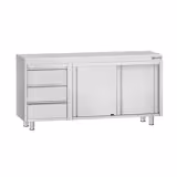 Mesa armario inox ECO - 1600x600mm - con estante intermedio | con 3 cajones izquierda