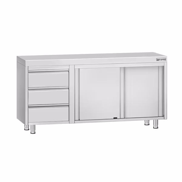 Stainless Steel Floor Cupboard ECO - 1600x600mm - with 3 Drawers left & Sliding Doors
