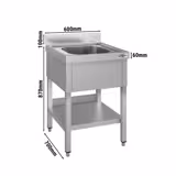 Plonge en inox ECO - 600x700mm - avec étagère basse - 1 bac au centre