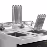 Dubbel elektrisk fritös - 10+10 liter - 28,5 kW - elektronisk styrning - svart - med avtappningskran - inkl. underskåp med 2 dörrar