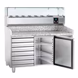 Commercial Pizza Prep Counter - Granite Top ECO - 1500x800mm - with 1 doors & 7 drawers - incl. refrigerated topping unit - 7x GN 1/4