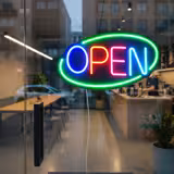 LED φωτεινή πινακίδα - OPEN - ρυθμιζόμενη φωτεινότητα - Πράσινο - Πολύχρωμο (RGB) - 420x250 mm