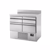 Masă frigorifică PREMIUM PLUS - 978x700 mm - 230 L - cu 4 sertare - bordură - blat lucru