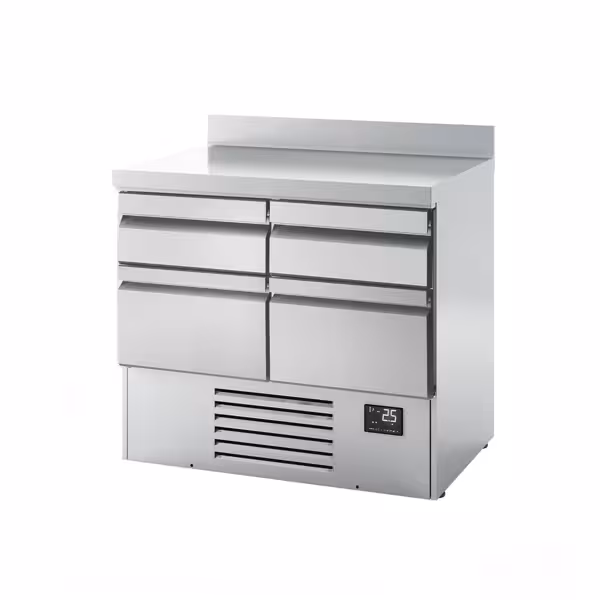 Commercial Counter Fridge PREMIUM PLUS - 978x700mm - with 4 drawers - with upstand - capacity 230 litres
