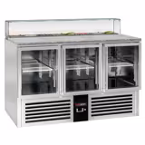 Saladette réfrigérée PREMIUM - 1368mm - 368L - 3 portes vitrées - avec vitrine de comptoir pour 8x GN 1/6
