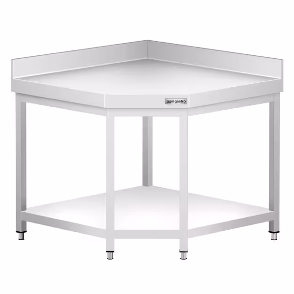 Stainless steel corner work table PREMIUM - 1000x600mm - with undershelf & upstand