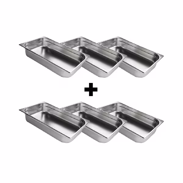 (6 Stück) Edelstahl-Behälter GN 1/1 - Höhe: 65mm