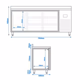 Koelwerkbank PREMIUM PLUS - 1960x600mm - 385 liter - met 1 deur - met 6 lades - met opstand