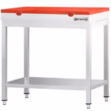 Edelstahl Arbeitstisch PREMIUM - 600x700mm - mit Grundboden - inkl. Schneideplatte Rot