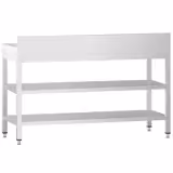 Mesa de trabalho em aço inoxidável PREMIUM - 1500x600mm - com prateleira inferior & com painel traseiro & com prateleira intermédia & com travessas de reforço