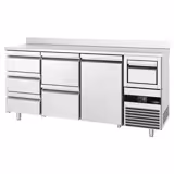 Commercial Back Bar Bottle Cooler PREMIUM - 2135x600x1150mm - with 1 Hinged Glass Door, 5 Drawers, upstand & knock box for coffee - 570L