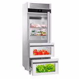 Armoire réfrigérée vitrée positive Inox AISI 304 PREMIUM - GN 2/1 - 700 L - avec 1 porte vitrée & 2 tiroirs & Glissières GN & 2 grilles GN 2/1