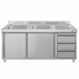 Móvel lava-loiça - 1600x700mm - com 3 gavetas e 2 lavatórios à esquerda