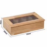 Scatola porta bustine da tè in legno - a 4 scomparti - coperchio con finestra - senza incisione - Marrone