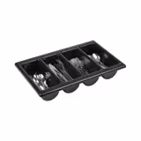 (6 pcs) Bac à couverts GN 1/1 - 530x325mm - Hauteur: 100mm - polypropylène - avec 4 compartiments - Noir