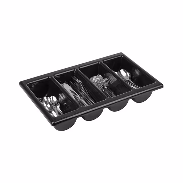 (6 pcs) GN 1/1 Cutlery Tray - 530x325mm - Height: 100mm - Polypropylene (PP) - with 4 compartments - Black
