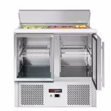 Saladette ECO - 903mm - 2 porte in vetro - con vano ingredienti per 2x GN 1/1, coperchio in acciaio inox - piano di lavoro in granito