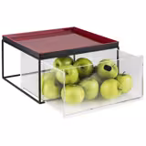 Drawer Set (3-piece) - with Stand and Cutting Board - Metal, Wood, Acrylic - 354x325x200mm - Clear, Brown - consisting of metal stand, acrylic drawer & chopping board