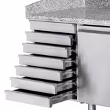 Commercial Pizza Prep Counter - Granite Top PREMIUM - 1500x800mm - with 1 doors & 7 drawers - incl. refrigerated topping unit with glass sneeze guard LED - 7x GN 1/4