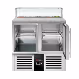 Commercial Saladette Counter PREMIUM - 900mm - 240L - 2 glass doors - with square glass canopy for 5 x GN 1/6