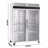 Vrieskast RVS ECO - GN 1/1 - 1480mm - 1200liter - tot -18°C - met 2 glasdeuren - geforceerde koeling & automatische ontdooiing & slot