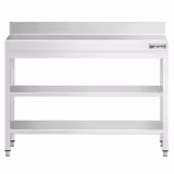 Mesa de trabajo de acero inoxidable mural PREMIUM - 1000x800mm - con estante inferior y peto trasero y estante intermedio y refuerzo omega
