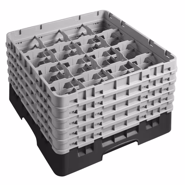 CAMBRO | CAMRACK® - Kôš do umývačky skla 1/1 s 5 nadstavcami - 500x500 mm - 16 priehradiek - čierny