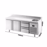 Stół chłodniczy PREMIUM PLUS - 1960x700mm - 465L - z 2 drzwiami - z 2 szufladami - z 1 komorą - z rantem