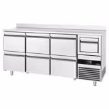 Barski- & Rashladni pult za pripremu pića PREMIUM - 2130x600 mm - Sa 6 ladica 1/2, poleđinom & kucalom za kavu