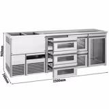 Bira tezgahı PREMIUM - 2500x700mm - 1 Cam Kapı & 5 Cam Çekmece