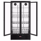 Lednice na nápoje - 920 mm - 500 l - digitální termostat - interiér z nerezové oceli - s 2 skleněné dveře - černá