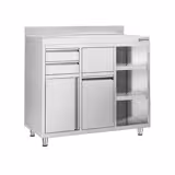 RVS werkkast - voor koffiezetapparaat - 1200x600mm - met draaideuren & 2 laden rechts & achteropstand