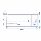 Table armoire en acier inoxydable ECO - 2000x700mm - avec portes coulissantes et 3 tiroirs à droite - avec dosseret