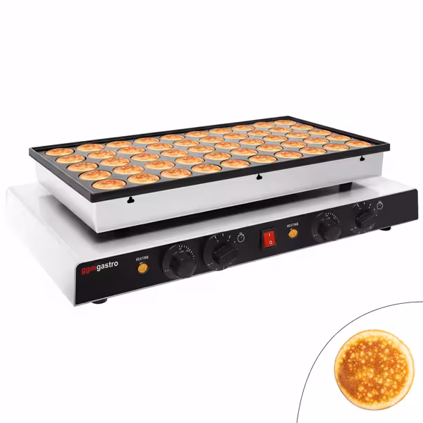 Poffertjesplaat - Enkel - Handmatige temperatuurregeling - 1,7kW - Vorm: Poffertjes - Ø 42mm - voor 50 stuks - bakplaten met antiaanbaklaag (Teflon)