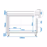 Pracovní skříňka PREMIUM z nerezové oceli - 1200x700 mm - s posuvnými skleněnými dveřmi a obkladovým panelem