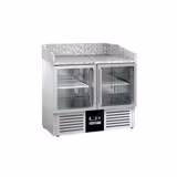 Masa de racire / pizza PREMIUM - 0,9 x 0,7 m - cu 2 usi din sticla si blat din granit
