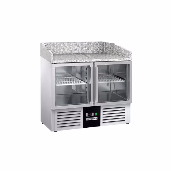 Banco pizza refrigerato PREMIUM - 935x700mm - con 2 porte in vetro - piano in granito