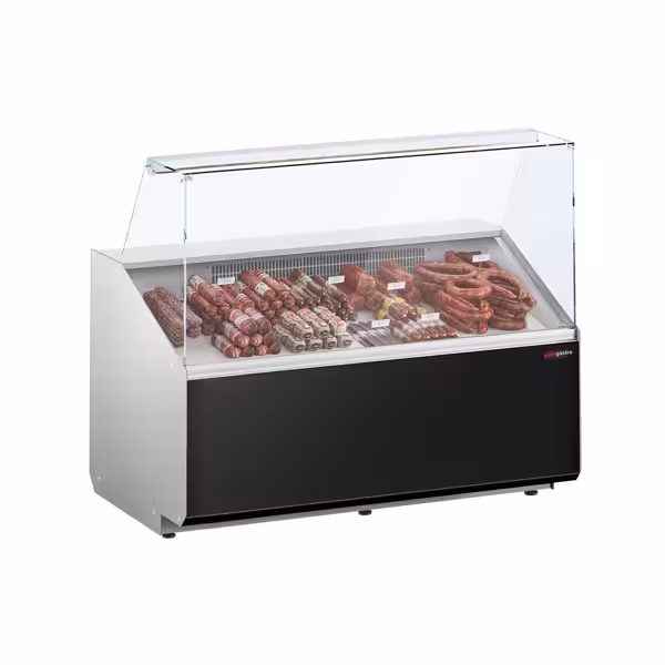 Banco gastronomia professionale - 1256x979mm - 262 L - Vetro dritto - Colore Grigio scuro - Pannello frontale Nero RAL9017
