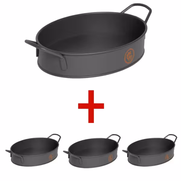 (4 stuks) Serveermandje / presentatiemandje - met 2 handgrepen - 260x155x55mm - grijs
