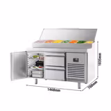 Gekoelde voorbereidingstafel - 1468x700mm - met 1 deur & 2 laden - Roestvrijstalen opzetstuk 1x GN 1/2 & 6x GN 1/3