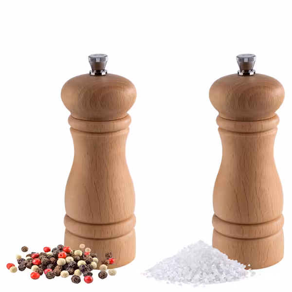 (12 szt.) Zestaw młynków do soli i pieprzu - ETERNAL - drewno - Wysokość: 155mm - Beżowy