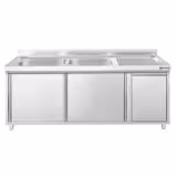 Meuble plonge PREMIUM - 2000x600mm - avec poubelle intégrée et 2 bacs